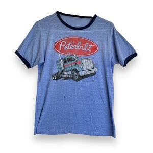 Vintage 70s 80s Peterbilt Ringer T-Shirt Trucker Semi Truck Stop Tee Shirt S/M